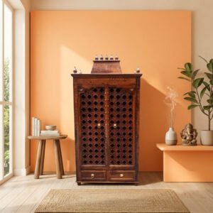 Solid Sheesham Wood Mandir with Sikhar Honey Finish